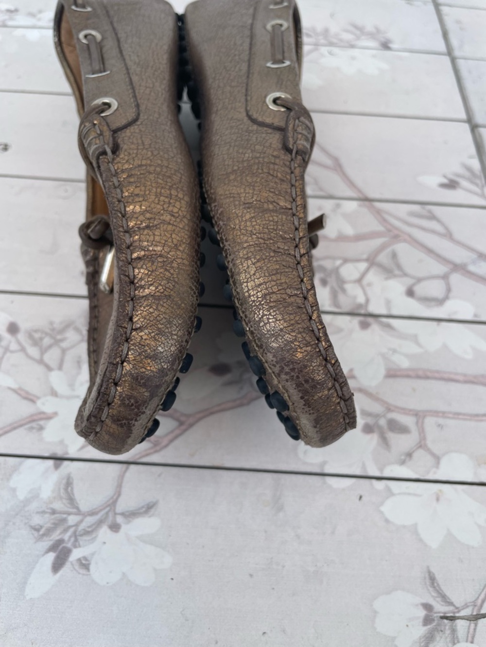 Tod's Metallic Bronze Leather Driving Loafers - Picture 6 of 10